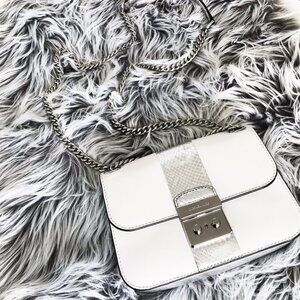 MICHAEL KORS Leather Small Cross Body Handbag | Optic White & Silver Snake Skin
